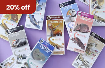 Product boxes of Eugy models. 20% Off badge. Clicking leads to Eugy model products.