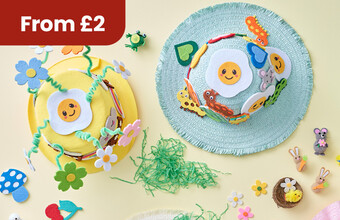Partly made easter bonnets. From &pound;2 badge. Clicking leads to Easter Crafts.