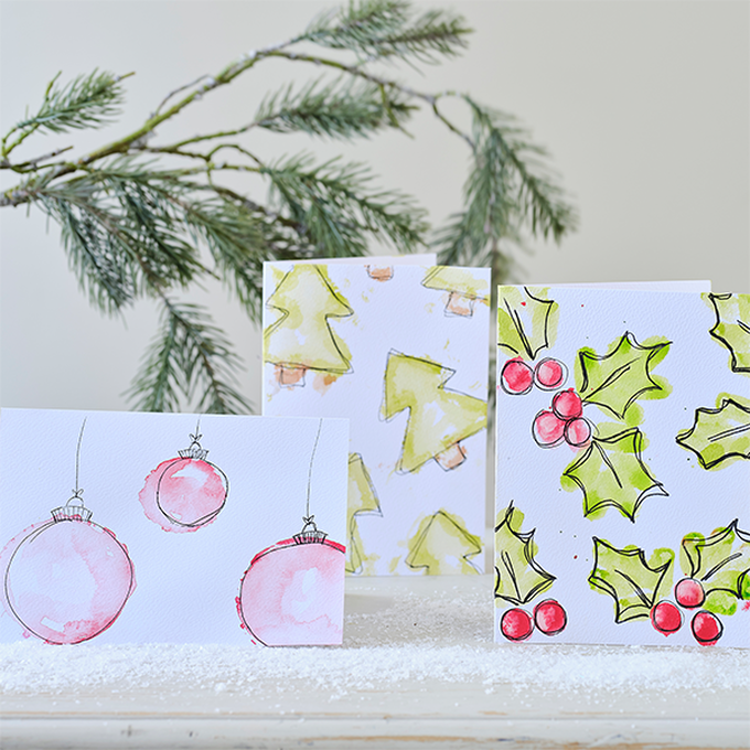 Beginner Watercolor Christmas Cards