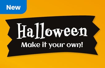 A graphic with the logo Halloween with the subheading make it your own!'. Clicking leads to Halloween page.