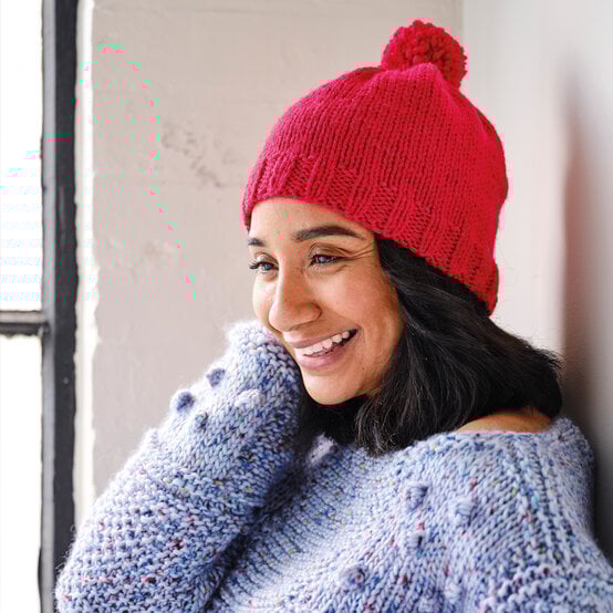 Chunky Yarn Double Knit Bobble Hat Pattern 2x2 Ribbed Hat Pattern