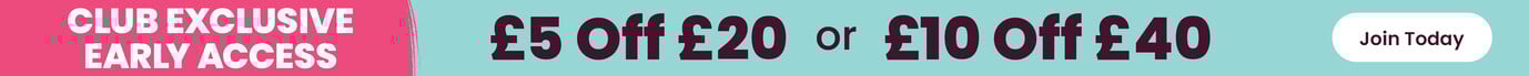 Club exclusive early offer, &pound;5 off &pound;20, &pound;10 off &pound;40. Join Today button. Clicking opens login/register slide in panel.