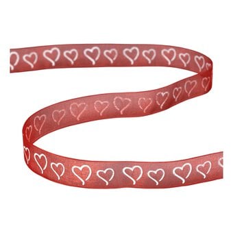 Red Curly Hearts Ribbon 15mm x 3.5m
