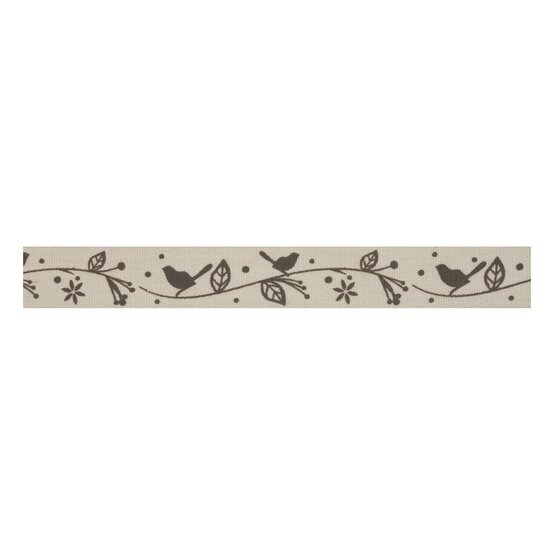 Brown Bird Cotton Ribbon 15mm x 5m image number 1