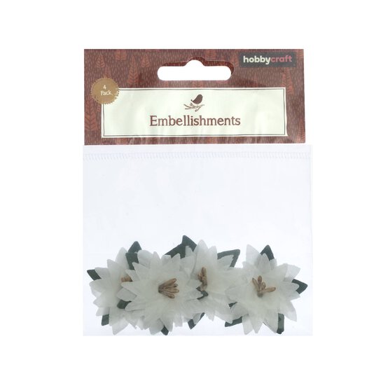 White Poinsettia Embellishments 4 Pack image number 5