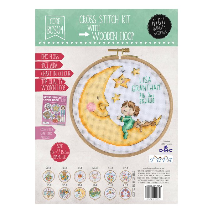 Baby on the Moon Cross Stitch Kit with Hoop 6 Inches image number 1