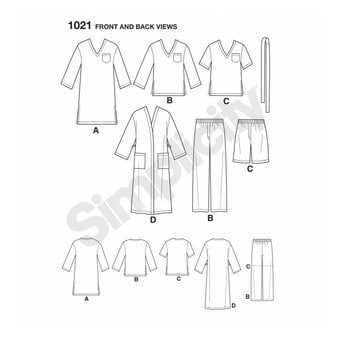 Simplicity Pyjamas and Robe Sewing Pattern 1021 (XS-XL) image number 2