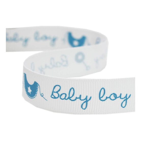 Baby Boy Rattle Grosgrain Ribbon 15mm x 5m image number 1
