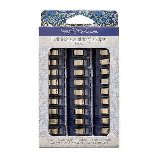 Blue Woodblock Floral Fabric Quilting Clips 30 Pack image number 1