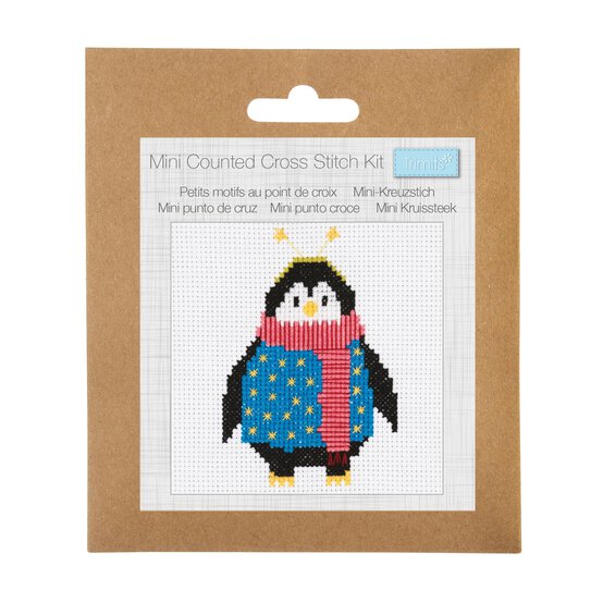 Trimits Cosy Penguin Counted Cross Stitch Kit 13cm x 13cm image number 1