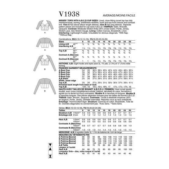 Vogue Women's Tops  Sewing Pattern V1938 (B5 8-16) image number 2