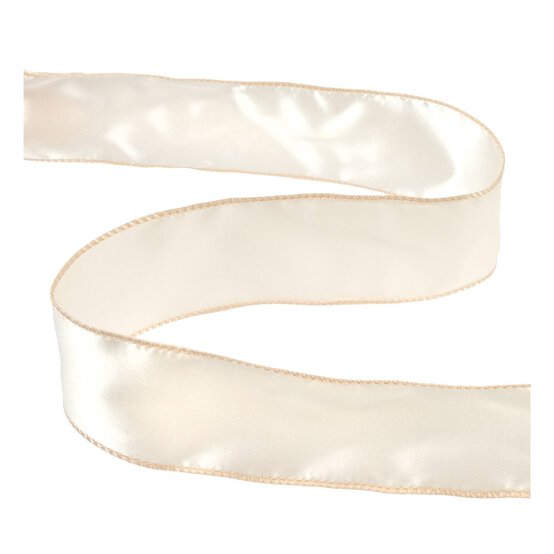 Cream Wire Edge Satin Ribbon 63mm x 3m image number 1