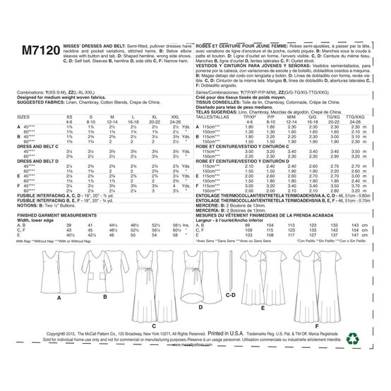 McCall&rsquo;s Women's Dress and Belt Sewing Pattern M7120 (XS-M) image number 3