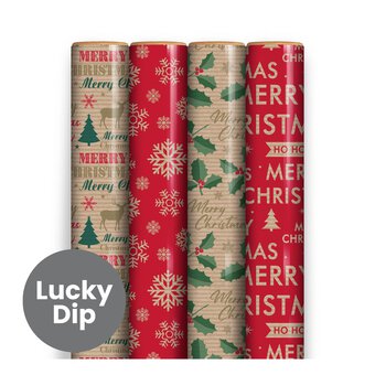 Assorted Printed Christmas Kraft Wrapping Paper 70cm x 3m
