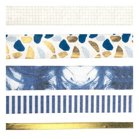 Blue Abstract Washi Tape 5m 5 Pack image number 4