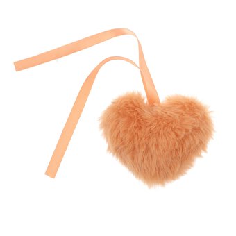 Peach Faux Fur Heart Pom 9cm 