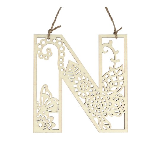 Wooden Filigree Hanging Letter N 12cm image number 3