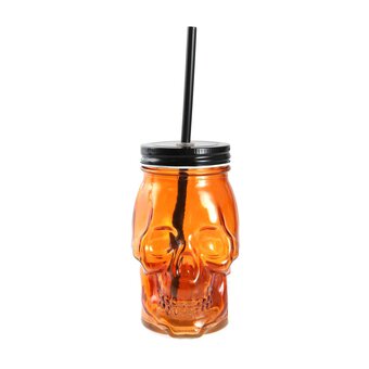 Orange Skull Drinking Jar