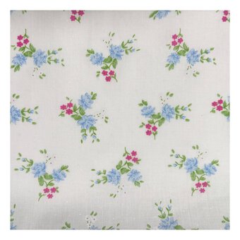 Blue and Pink Floral Delight Polycotton Fabric by the Metre