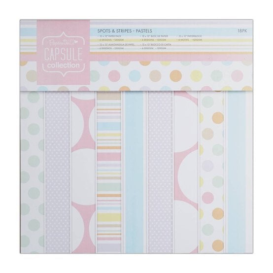 Papermania Pastel Spots and Stripe Paper Pad 12 x 12 Inches 18 Sheets image number 1