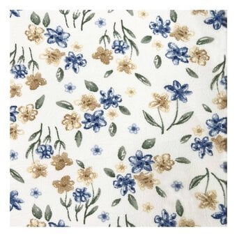 Blue Meadow Floral Crinkle Print Fabric by the Metre