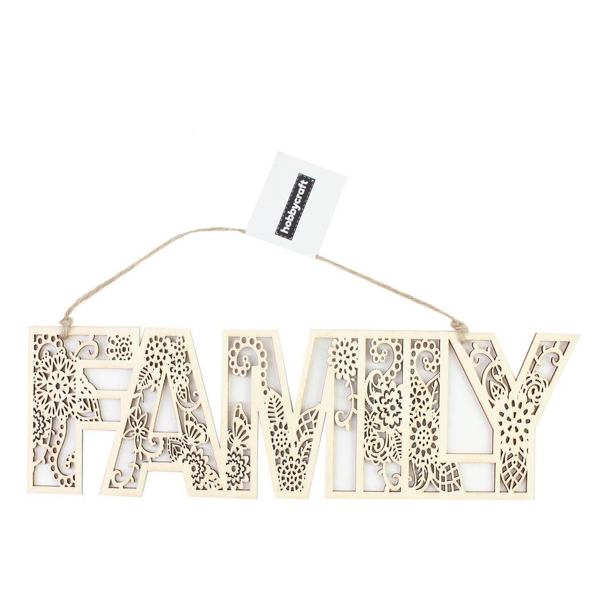 Wooden Filigree Family Word Plaque 29cm Hobbycraft