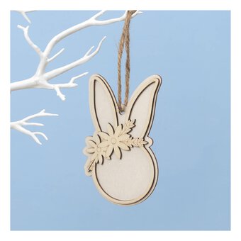 Hanging Wooden Bunny with Flowers Decoration 13cm