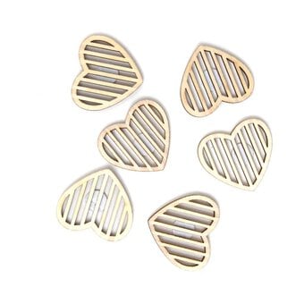 Striped Heart Wooden Toppers 6 Pack