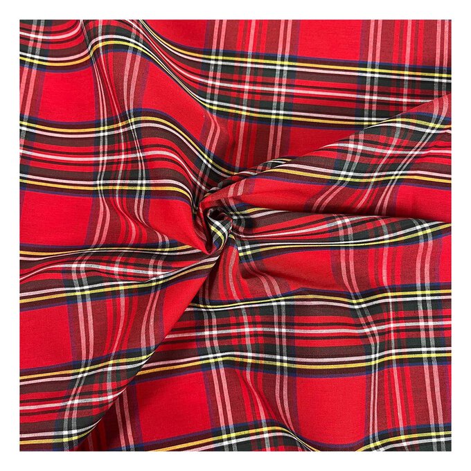 Red Poly Cotton Tartan Fabric by the Metre Hobbycraft