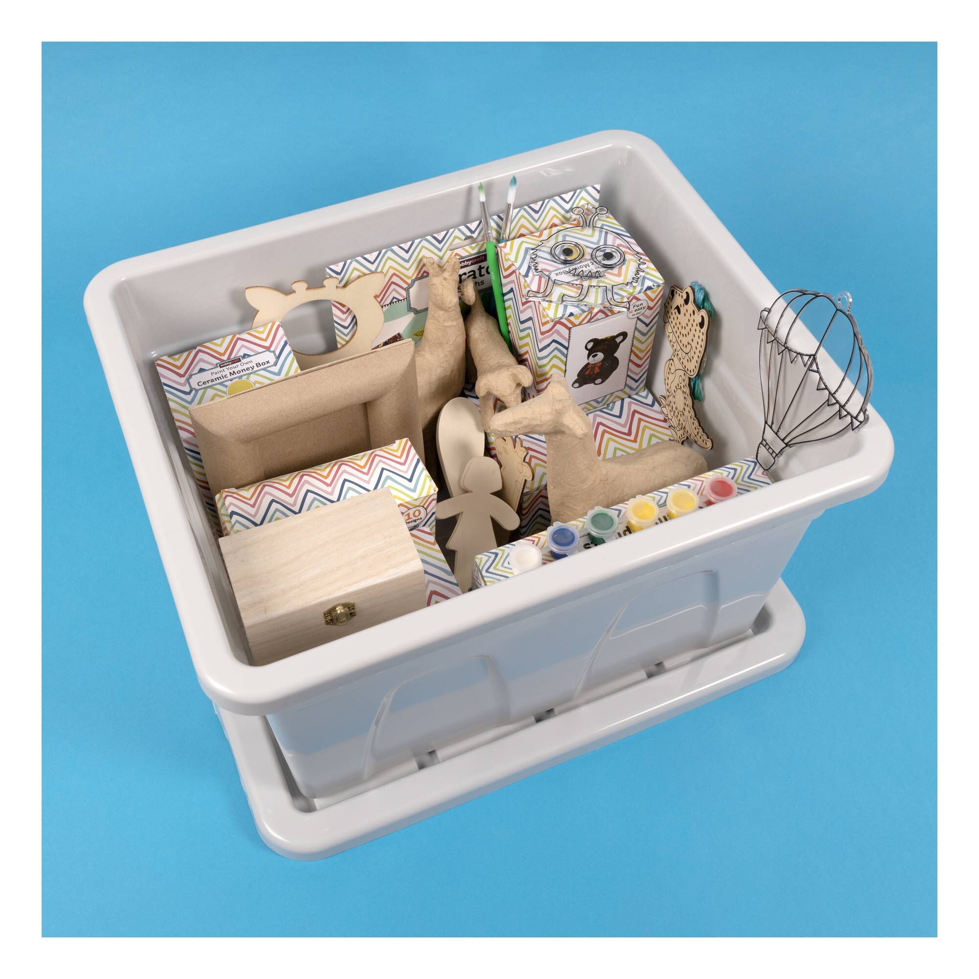 Whitefurze 32 Litre Pastel Grey Stack and Store Storage Box Hobbycraft