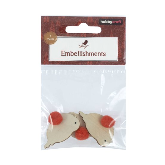 Pom Pom Robin Wooden Embellishments 3 Pack image number 5