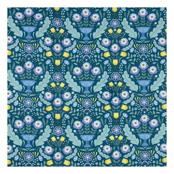 Teal Twilight Floral Cotton Fabric by the Metre
