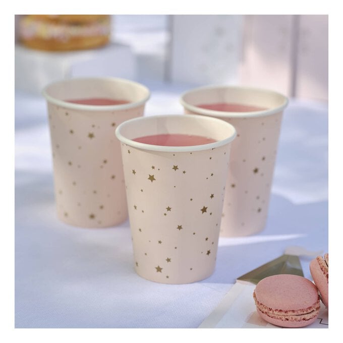 Ginger Ray Pink and Gold Star Paper Cups 8 Pack image number 1