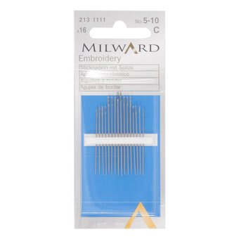 Milward No. 5 to 10 Embroidery Needle 16 Pack