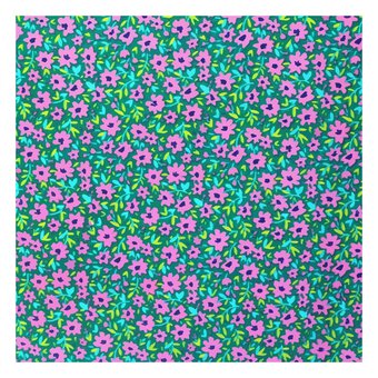 Dark Green Mindy Polycotton Ditsy Fabric by the Metre