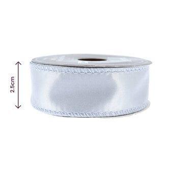 Light Silver Wire Edge Satin Ribbon 25mm x 3m image number 3
