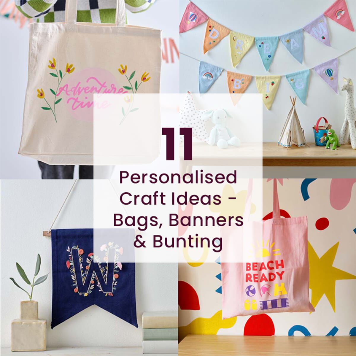 Customizable Ideas 11 Personalised Craft Ideas - Bags, Pillows, Banners & Buntings ...