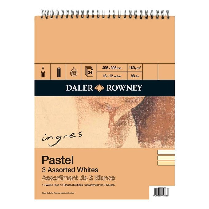 Daler-Rowney White Ingres Pastel Paper 16 x 12 Inches 24 Sheets image number 1