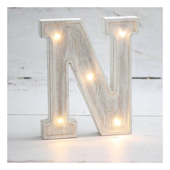 White-Washed Wooden LED Letter N 21cm image number 1