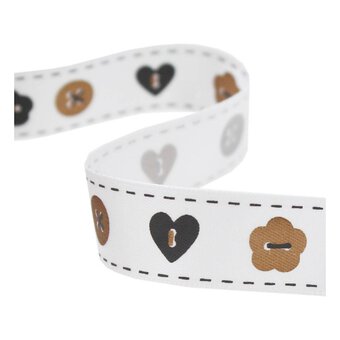 Gold and Grey Buttons Satin Ribbon 16mm x 4m