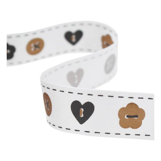 Gold and Grey Buttons Satin Ribbon 16mm x 4m image number 1