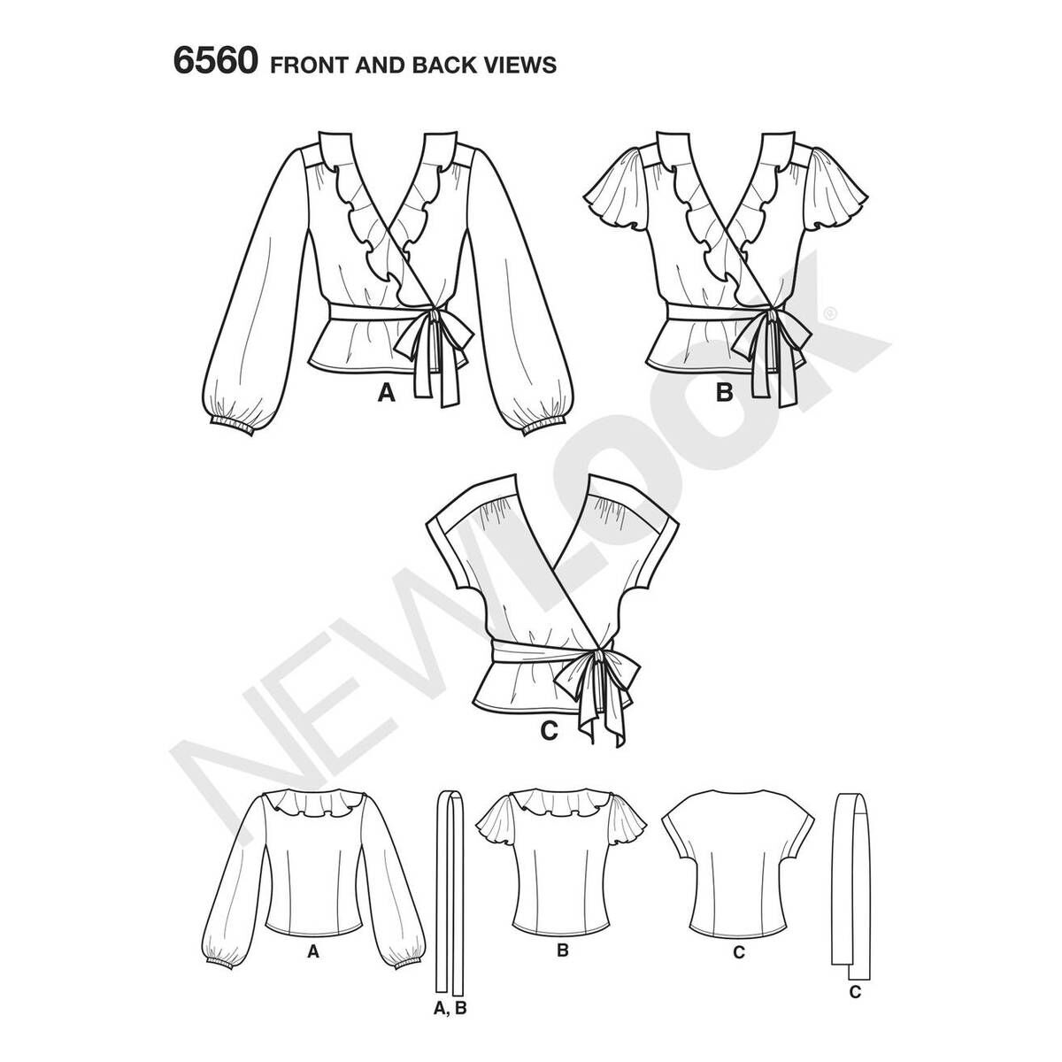 New Look Women's Wrap Around Tops Sewing Pattern 6560 Hobbycraft