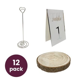 Wooden Slice and Silver Table Numbers 12 Pack Bundle