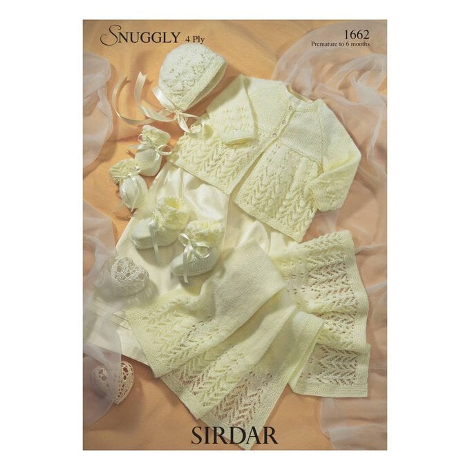 Sirdar Snuggly 4 Ply Coat Bonnet Mittens Bootees and Blanket Digital Pattern 1662 image number 1