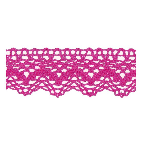 Cerise 25mm Scallop Cotton Lace Trim by the Metre image number 2