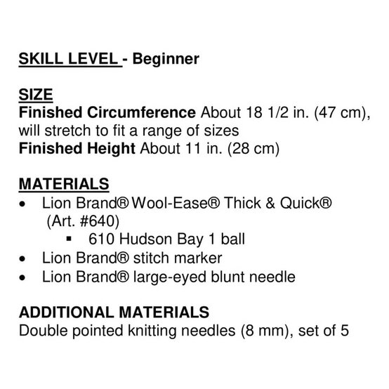 FREE PATTERN Lion Brand Thick and Quick Simple Hat L60321 image number 2