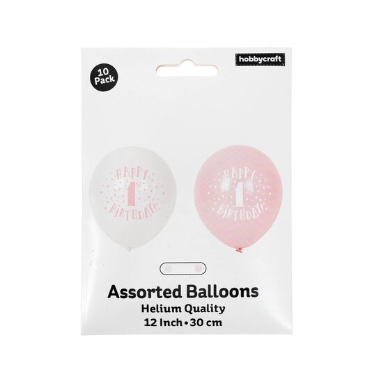 Pink 1st Birthday Latex Balloons 10 Pack image number 3