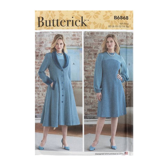 Butterick Women's Dress and Jacket Sewing Pattern B6868 (B5 8-16) image number 1