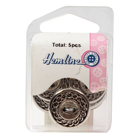 Hemline Silver Metal Patterened Button 5 Pack image number 2