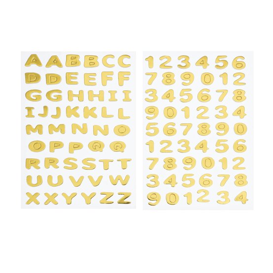 Gold Metallic Puffy Uppercase Alphabet Stickers 106 Pieces  image number 1